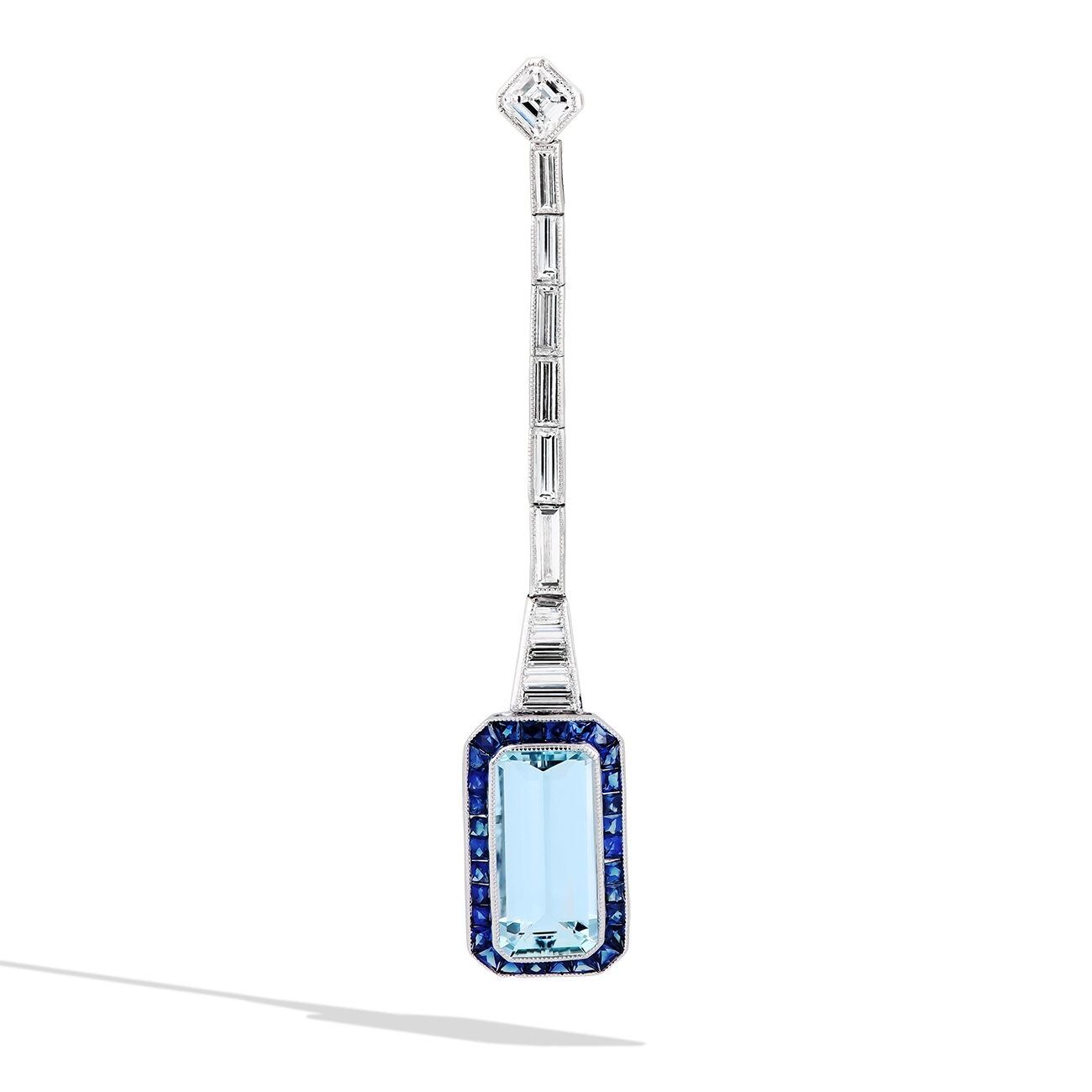 7 Carat Emerald-Cut Aquamarine and Blue Sapphire Drop Earrings