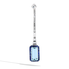 7 Carat Emerald-Cut Aquamarine and Blue Sapphire Drop Earrings