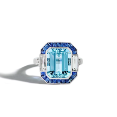 4 Carat Aquamarine and Blue Sapphire Ring
