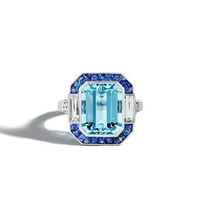 4 Carat Aquamarine and Blue Sapphire Ring - Private Label product