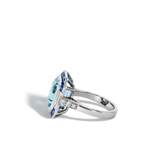 4 Carat Aquamarine and Blue Sapphire Ring