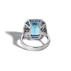 4 Carat Aquamarine and Blue Sapphire Ring