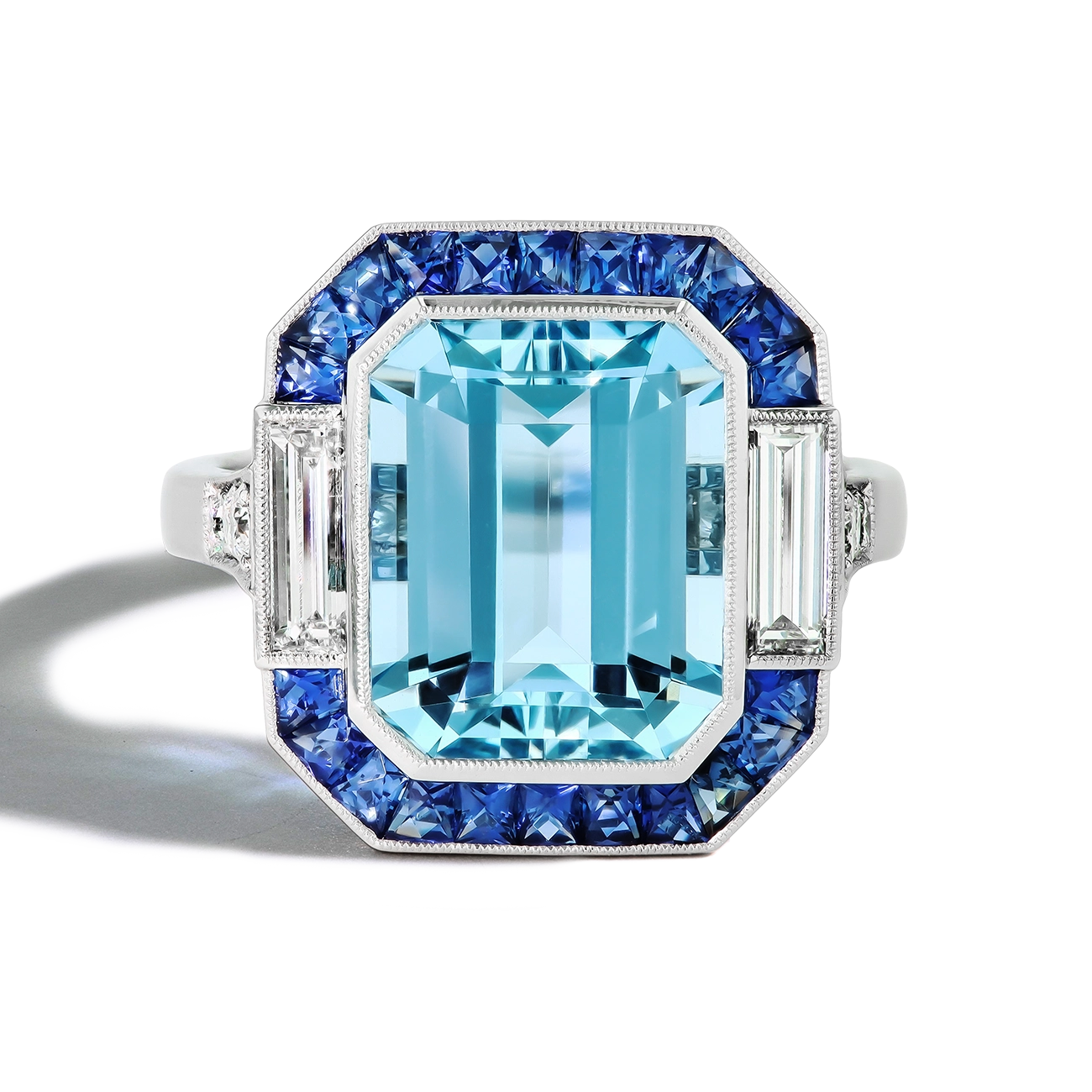 4 Carat Aquamarine and Blue Sapphire Ring