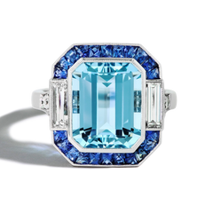4 Carat Aquamarine and Blue Sapphire Ring
