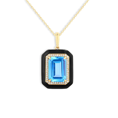 Large Blue Topaz and Black Enamel Pendant Necklace - Private Label product