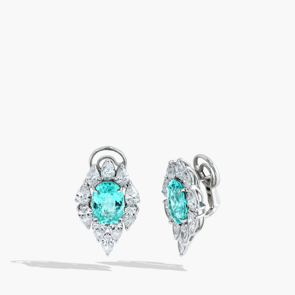 Paraiba and Diamond Halo Stud Earrings