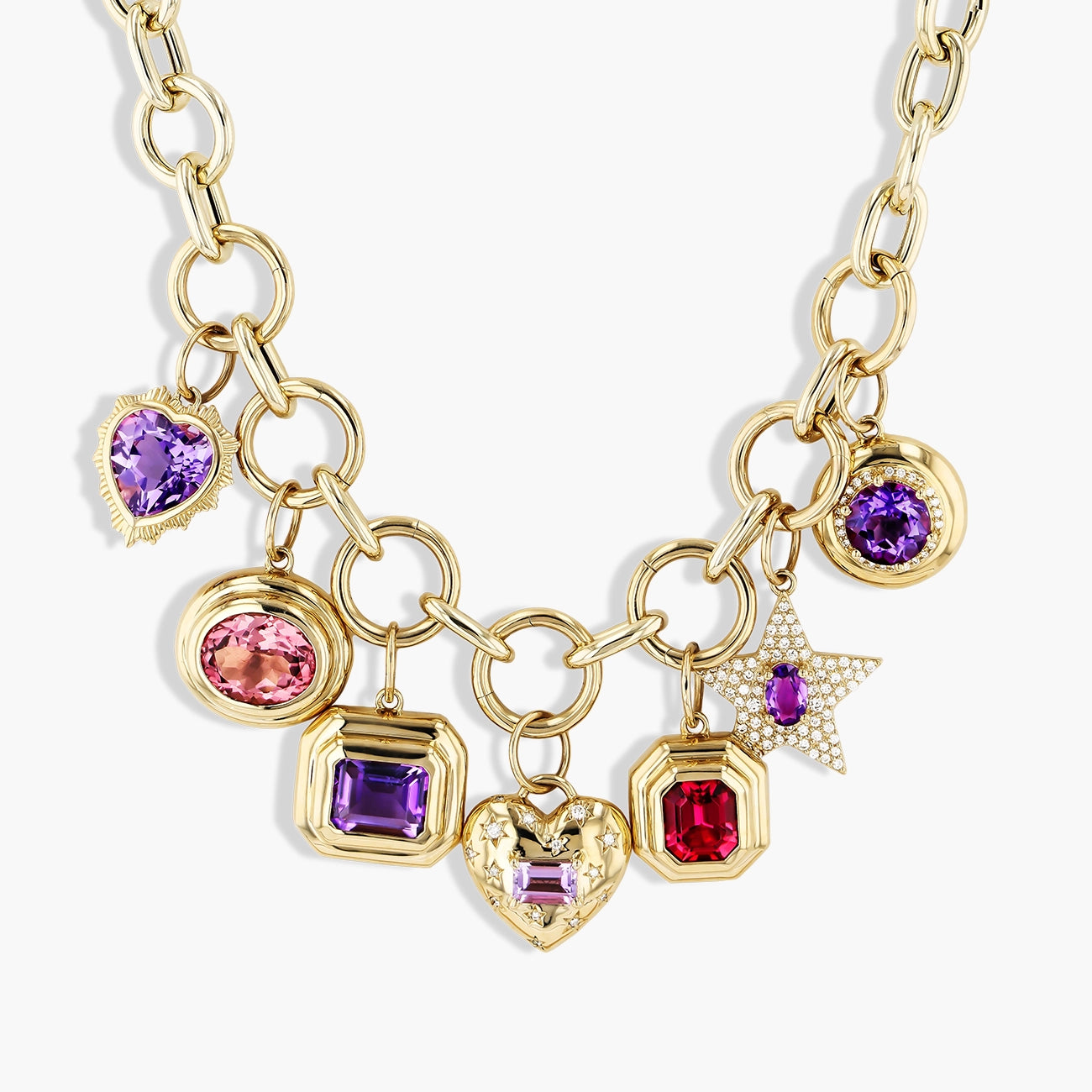 Multi-Color Sapphire Charm Necklace