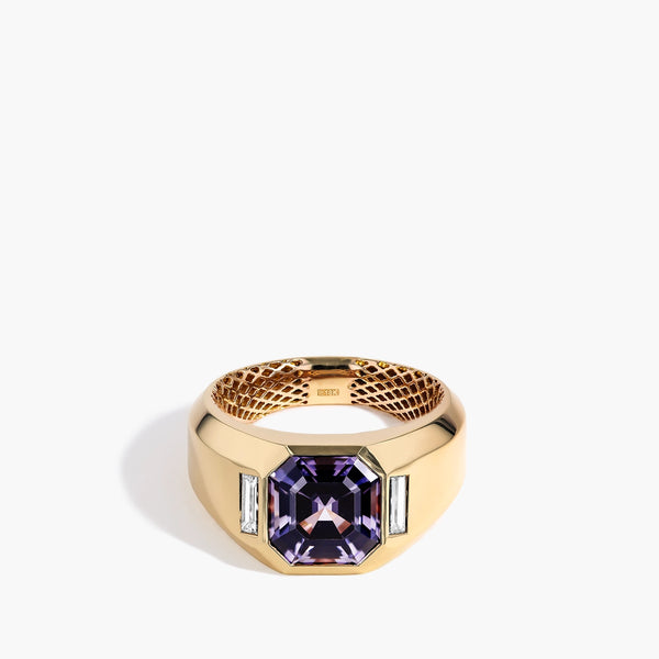 Robert Pelliccia 5 Carat Grey Spinel Asscher and Diamond Men's Ring