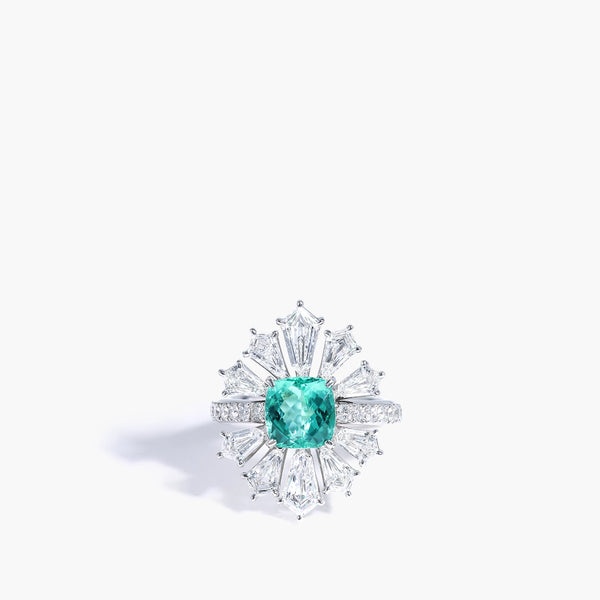 Paraiba and Diamond Halo Flower Ring
