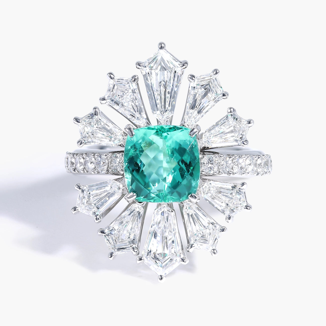 Paraiba and Diamond Halo Flower Ring