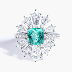 Paraiba and Diamond Halo Flower Ring