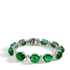 Zambian Cabachon Emerald and Diamond Bracelet