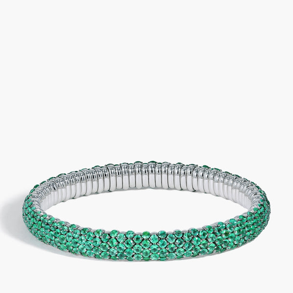 Emerald Pave Flex Bangle in White Gold