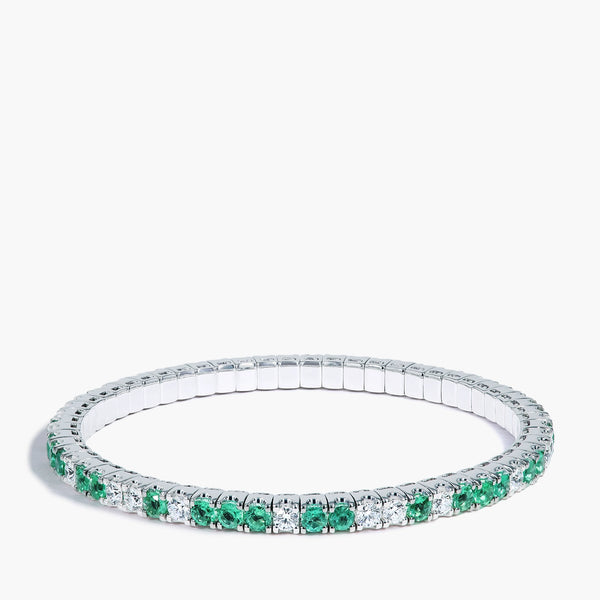 3 Carat Emerald and Diamond Stretch Bangle Bracelet