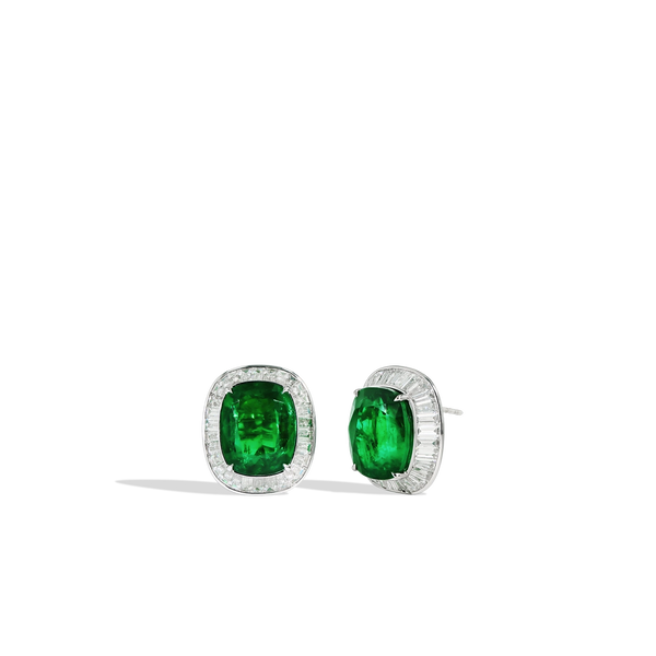 20 Carat Zambian Emerald and Diamond Halo Stud Earrings