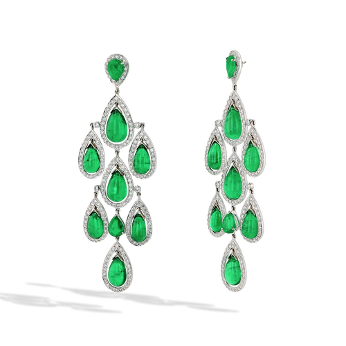 Zambian Emerald and Diamond Chandelier Drop Earrings