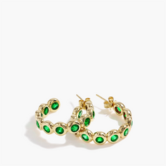 Round Bezel-Set Emerald Hoop Earrings