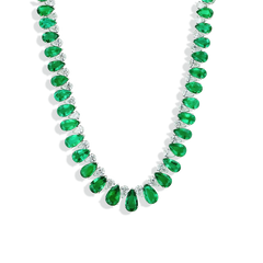 Zambian Emerald and Diamond Pear-Shaped Necklace