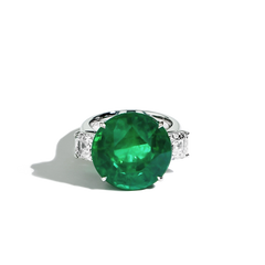 12 Carat Zambian Emerald and Diamond Three Stone Ring