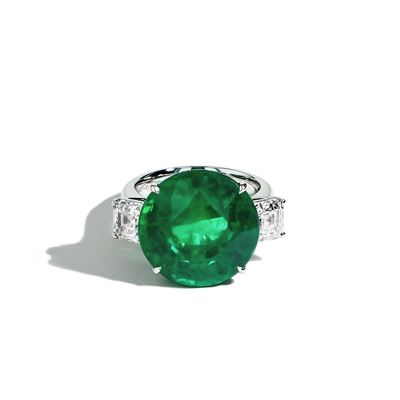 12 Carat Zambian Emerald and Diamond Three Stone Ring - Private Label product