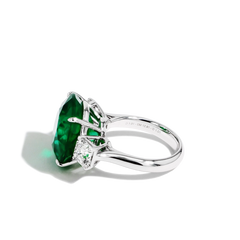 12 Carat Zambian Emerald and Diamond Three Stone Ring