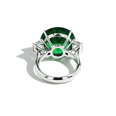 12 Carat Zambian Emerald and Diamond Three Stone Ring