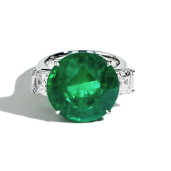 12 Carat Zambian Emerald and Diamond Three Stone Ring