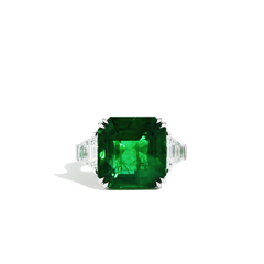 12 Carat Zambian Emerald and Diamond Side Stone Ring