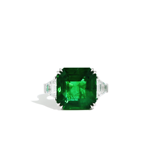 12 Carat Zambian Emerald and Diamond Side Stone Ring