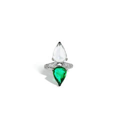 2 Carat Zambian Emerald and Diamond Two-Stone Ring