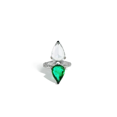 2 Carat Zambian Emerald and Diamond Two-Stone Ring - Private Label  product