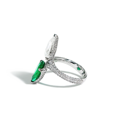 2 Carat Zambian Emerald and Diamond Two-Stone Ring