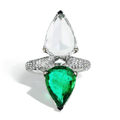 2 Carat Zambian Emerald and Diamond Two-Stone Ring