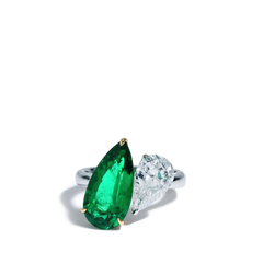 Colombian Emerald and Pear Shape Diamond Ring