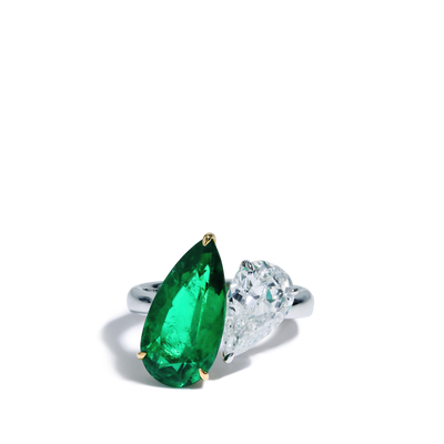 Colombian Emerald and Pear Shape Diamond Ring - Private Label product