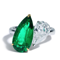 Colombian Emerald and Pear Shape Diamond Ring