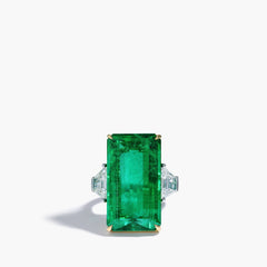26 Carat Zambian Emerald Three-Stone Ring
