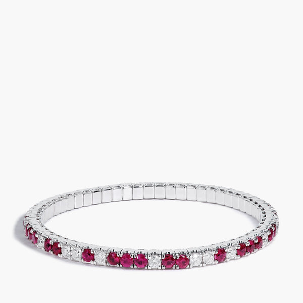 3.80 Carat Rubies and Diamonds Stretch Bangle Bracelet