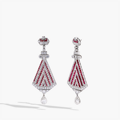 Ruby and Diamond Fan Dangle Earrings