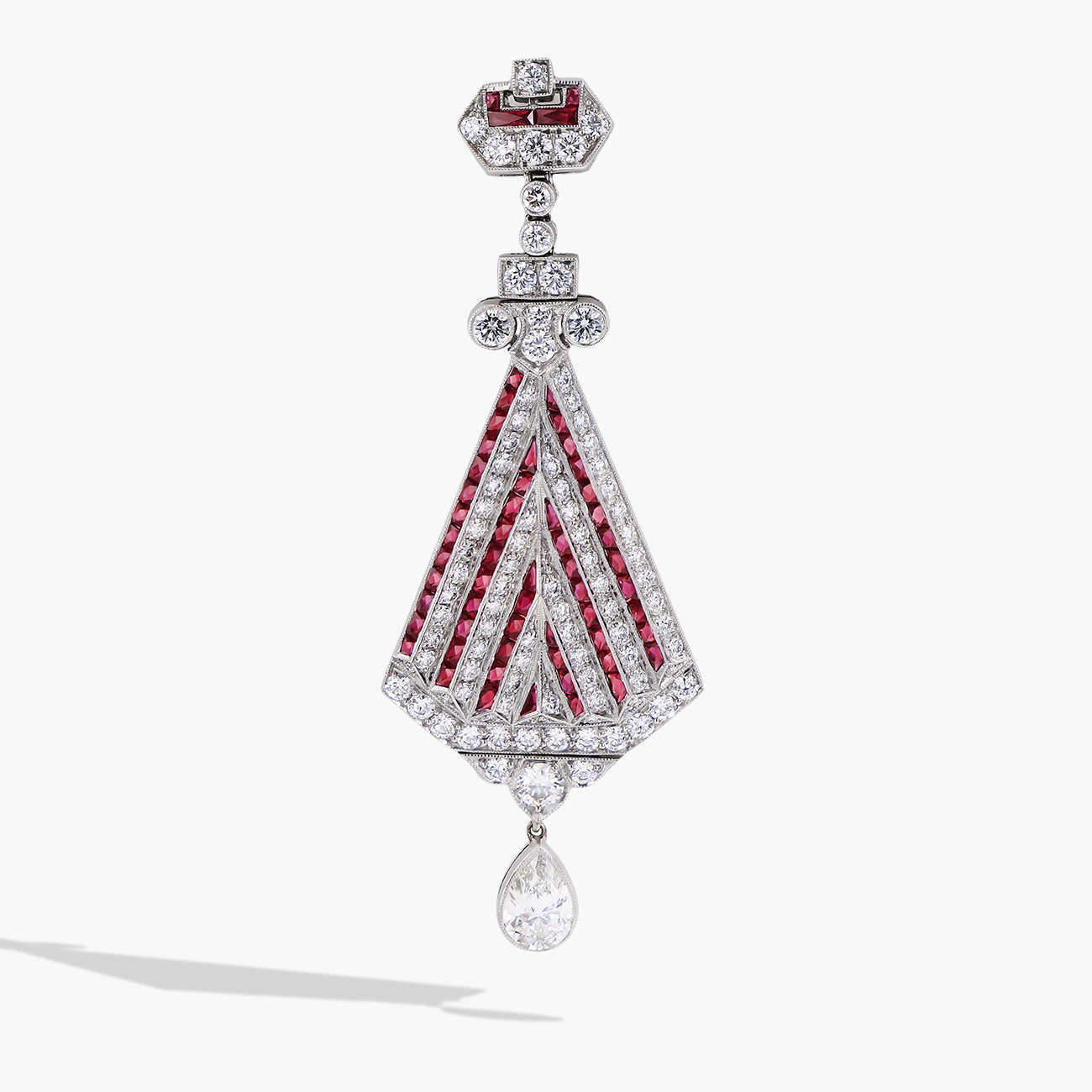 Ruby and Diamond Fan Dangle Earrings