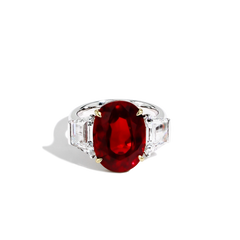 Mozambique Ruby and Diamond Side Stone Ring