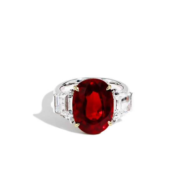 Mozambique Ruby and Diamond Side Stone Ring