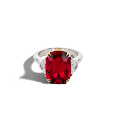 7 Carat Oval Ruby Three-Stone Ring