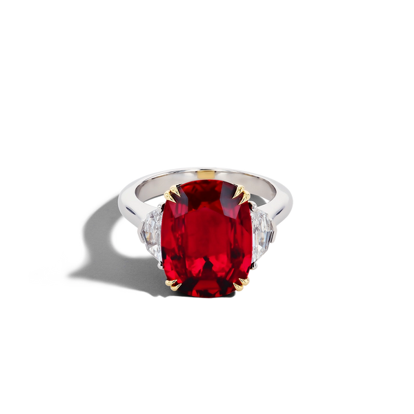 7 Carat Oval Ruby Three-Stone Ring