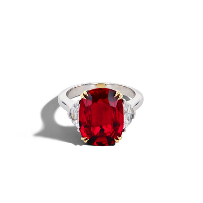 7 Carat Oval Ruby Three-Stone Ring - Private Label product