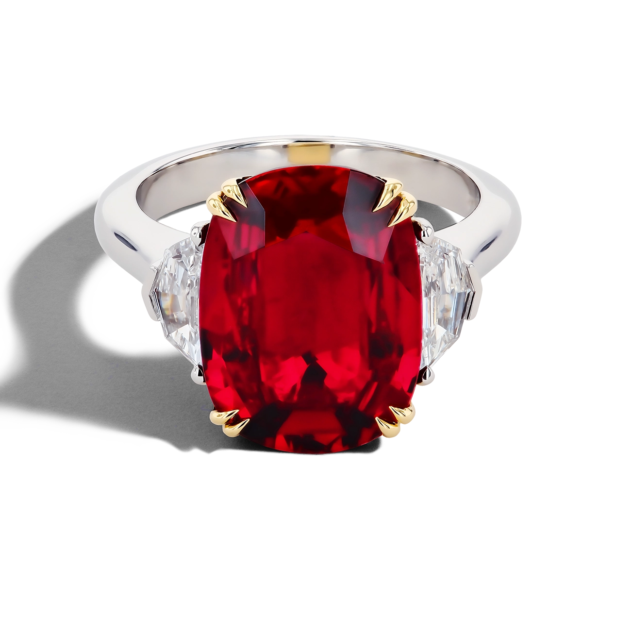 7 Carat Oval Ruby Three-Stone Ring