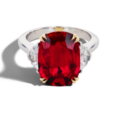 7 Carat Oval Ruby Three-Stone Ring
