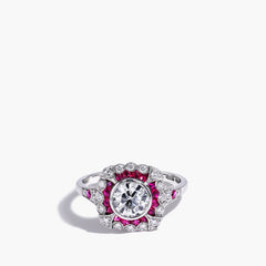 Round Diamond and Ruby Halo Ring