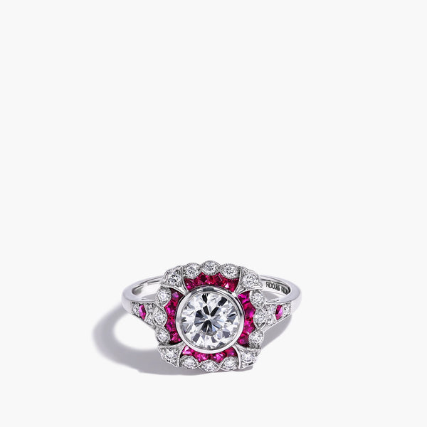 Round Diamond and Ruby Halo Ring