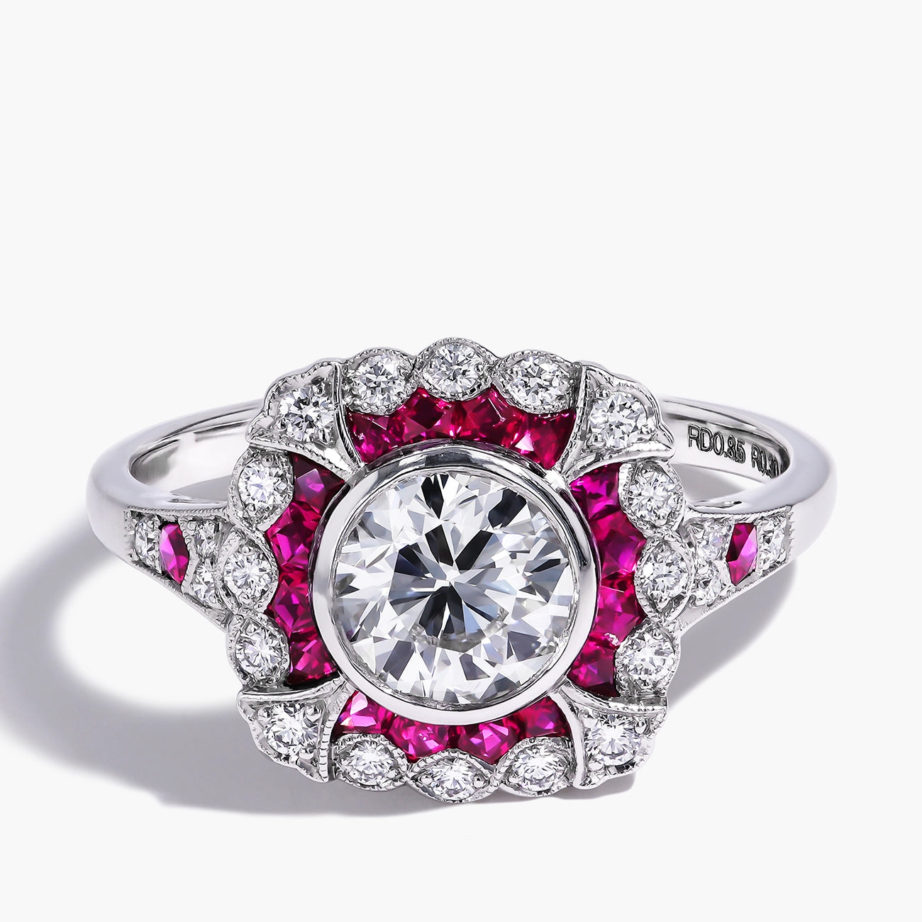 Round Diamond and Ruby Halo Ring